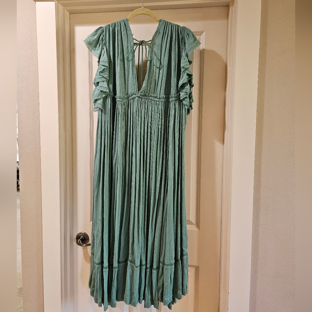 Free People Will Wait For You Midi Dress Embroidery Lace Oversized Green Sm NWT - Picture 14 of 16